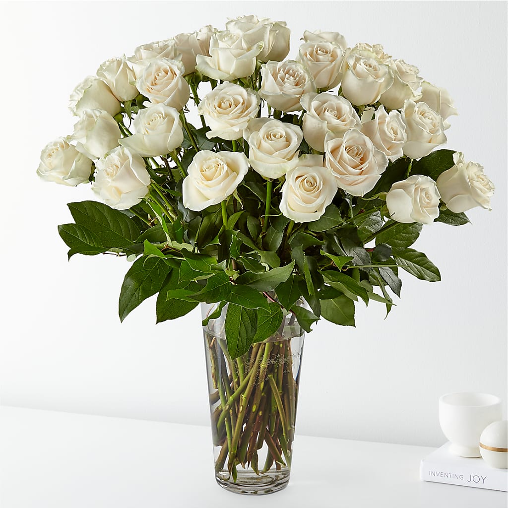 Long Stem White Rose Bouquet – Flowers By Albert, Lowell MA