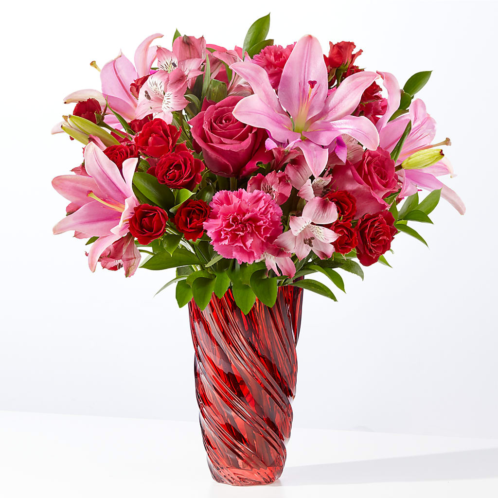 In Love Bouquet with Luxe Swirl Vase – Flowers By Albert, Lowell MA