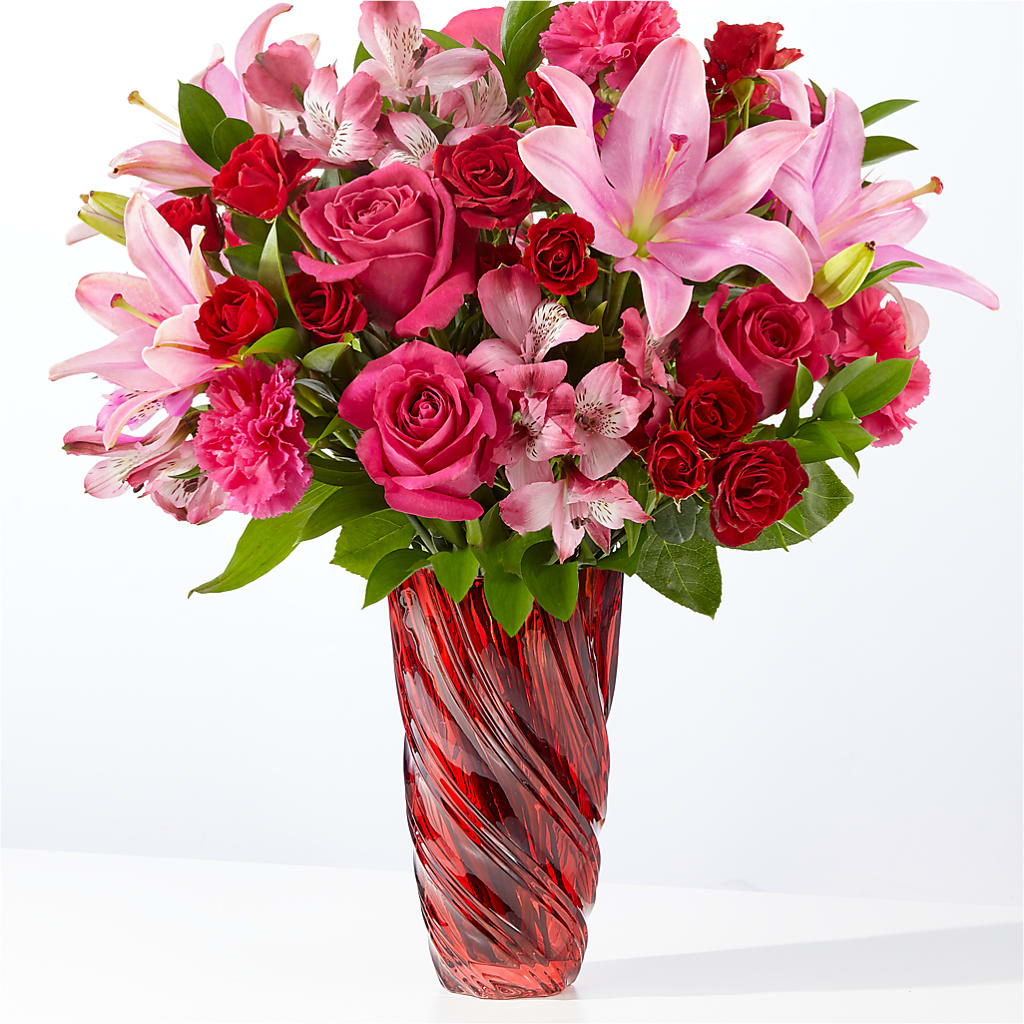 In Love Bouquet with Luxe Swirl Vase – Flowers By Albert, Lowell MA