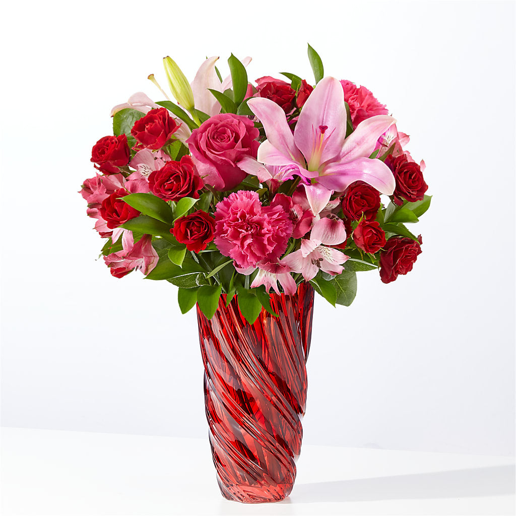 In Love Bouquet with Luxe Swirl Vase – Flowers By Albert, Lowell MA