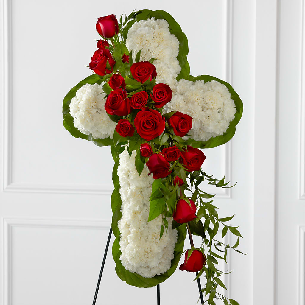 Floral Cross Easel – Flowers By Albert, Lowell MA