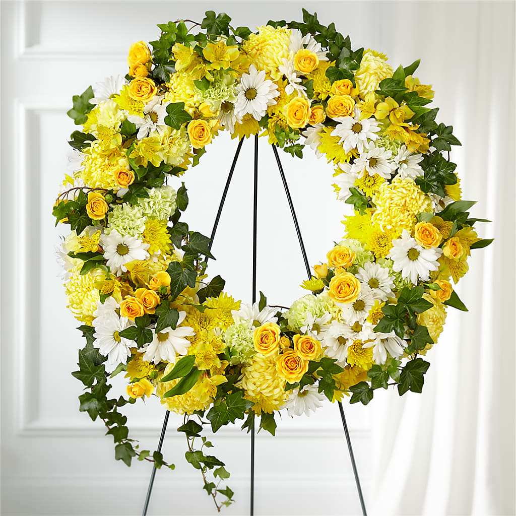 Golden Remembrance Wreath – Flowers By Albert, Lowell MA