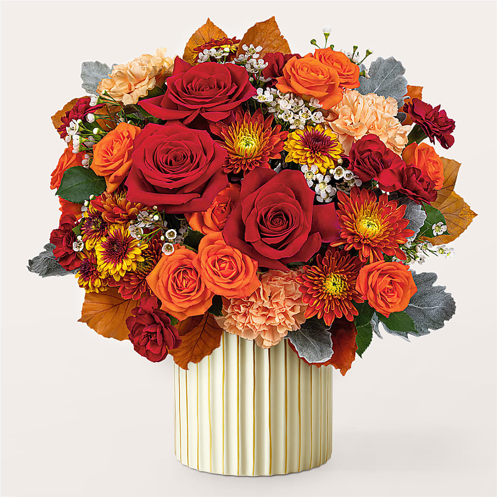 Merlot Bouquet with Ivory Vase – Flowers By Albert, Lowell MA