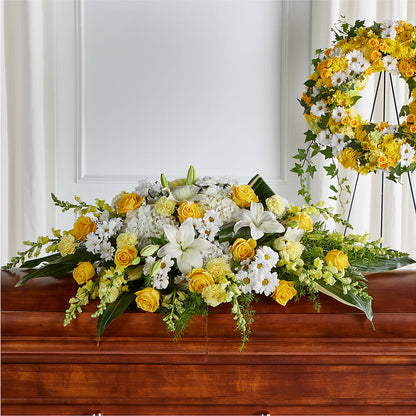 Golden Harmony Casket Spray –  Flowers By Albert, Lowell MA