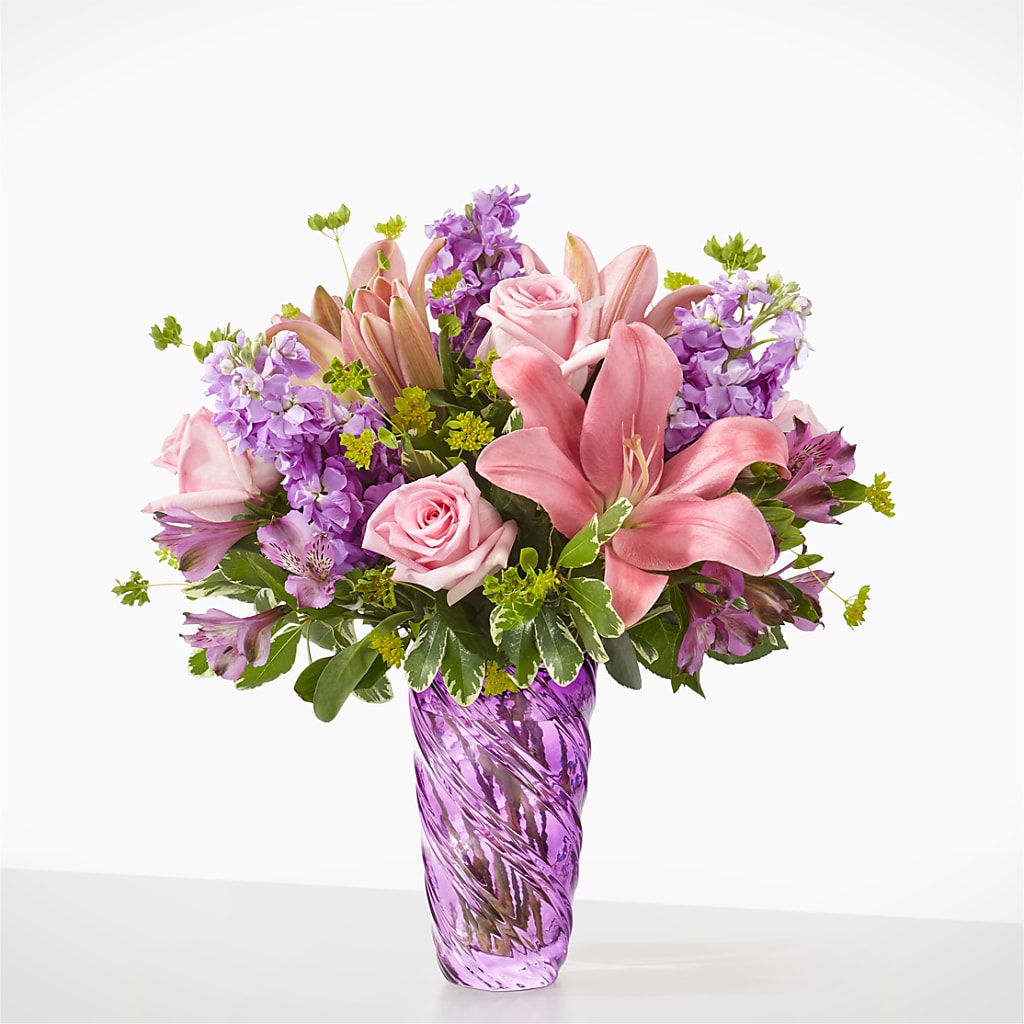 Precious Petals Bouquet with Luxe Swirl Vase –  Flowers By Albert, Lowell MA
