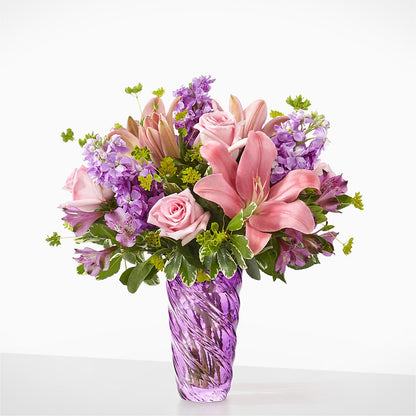 Precious Petals Bouquet with Luxe Swirl Vase –  Flowers By Albert, Lowell MA