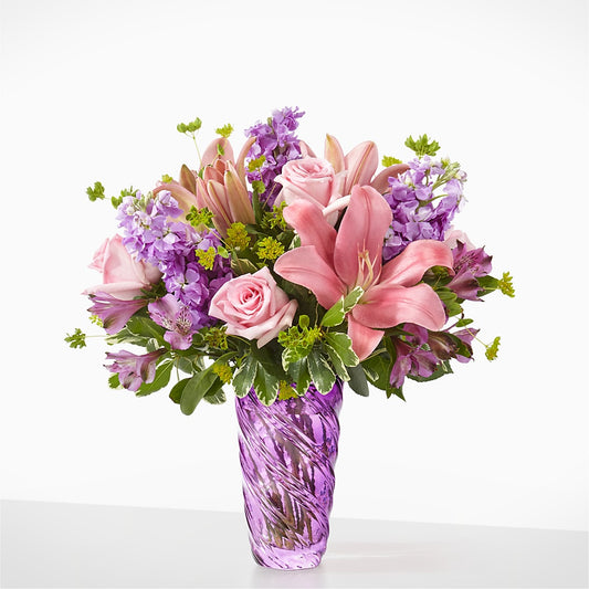Precious Petals Bouquet with Luxe Swirl Vase –  Flowers By Albert, Lowell MA
