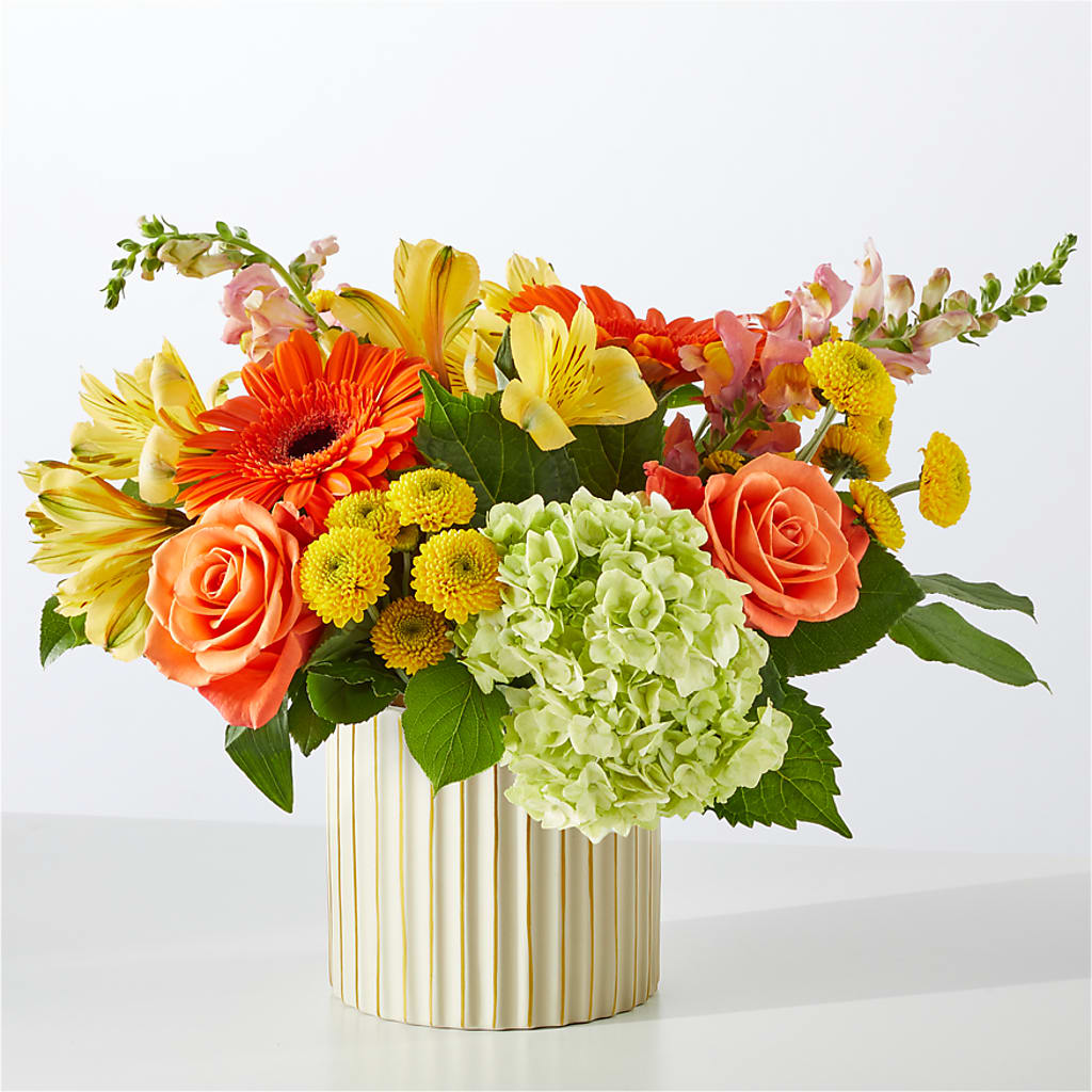 Autumn Sunshine Bouquet with Ivory Vase –  Flowers By Albert, Lowell MA