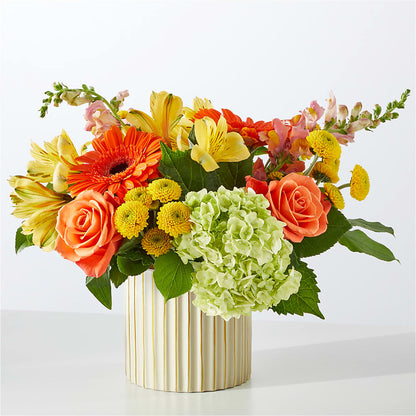 Autumn Sunshine Bouquet with Ivory Vase –  Flowers By Albert, Lowell MA