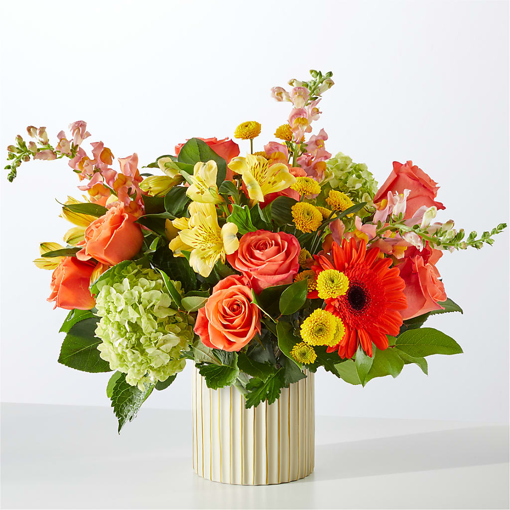 Autumn Sunshine Bouquet with Ivory Vase –  Flowers By Albert, Lowell MA
