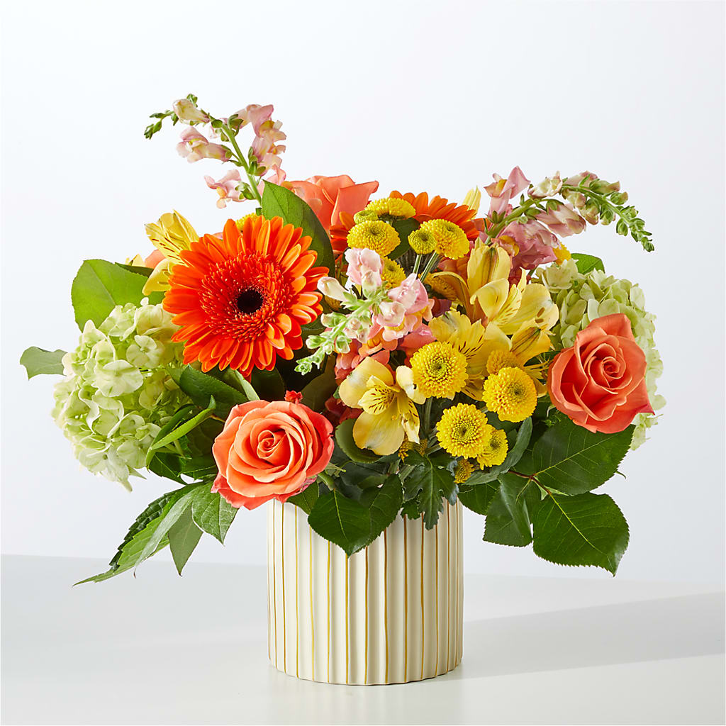 Autumn Sunshine Bouquet with Ivory Vase –  Flowers By Albert, Lowell MA