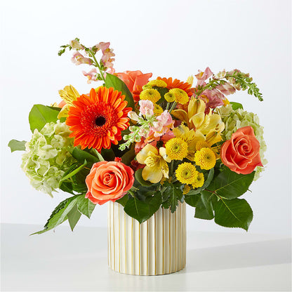 Autumn Sunshine Bouquet with Ivory Vase –  Flowers By Albert, Lowell MA