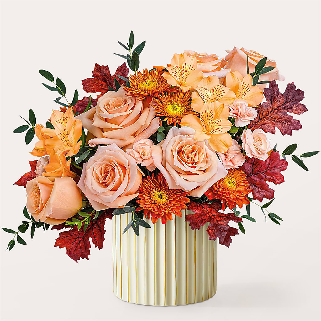 Spiced Latte Bouquet with Ivory Vase –  Flowers By Albert, Lowell MA